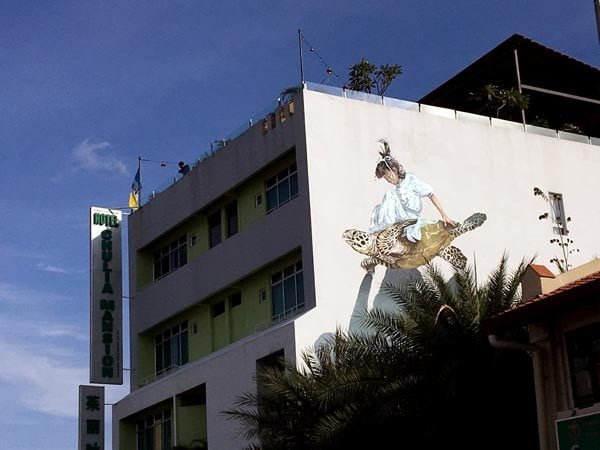 Penang Street Art - Lebuh Chulia Girl Turtle Collab