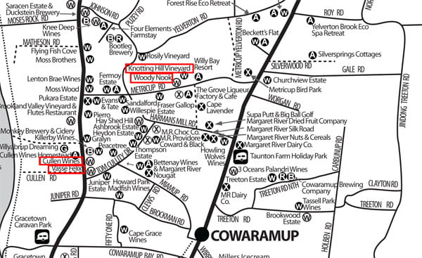 Marg River Wine Tourism Map - Cowaramup