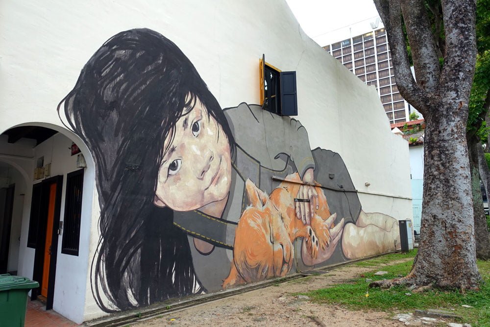 Singapore Street Art ErnestZ Girl With Lion Cub