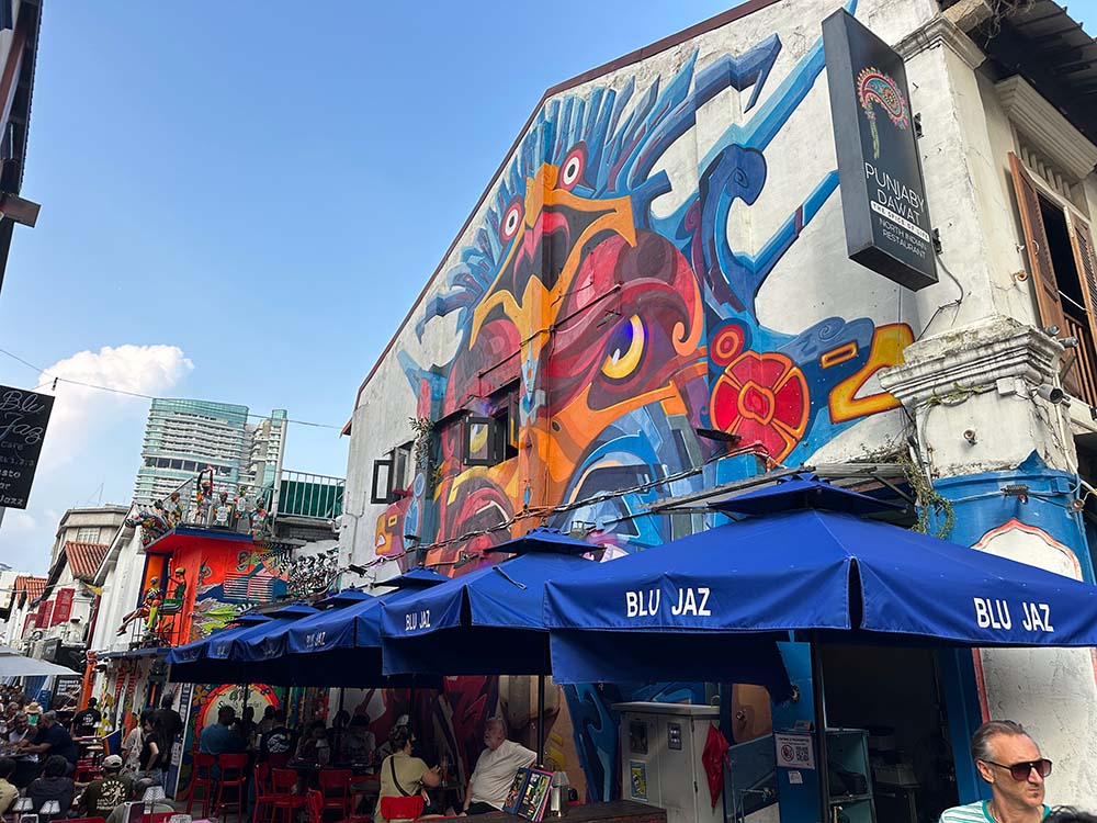 Wall mural featuring the face of a giant Aztec-inspired warrior