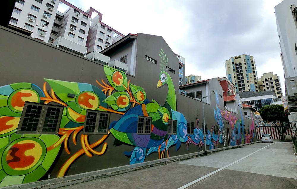 Singapore Street Art Boon Mayura Peacocks Green