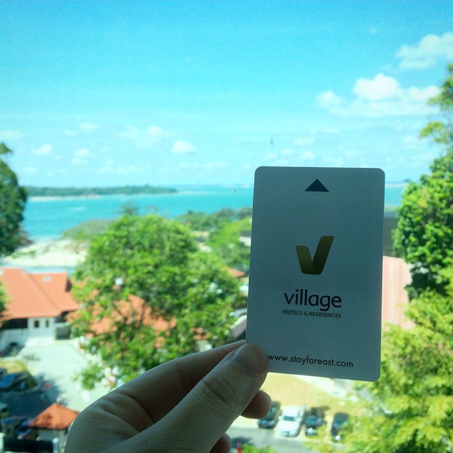 Keycard and seaview from Changi Village Hotel