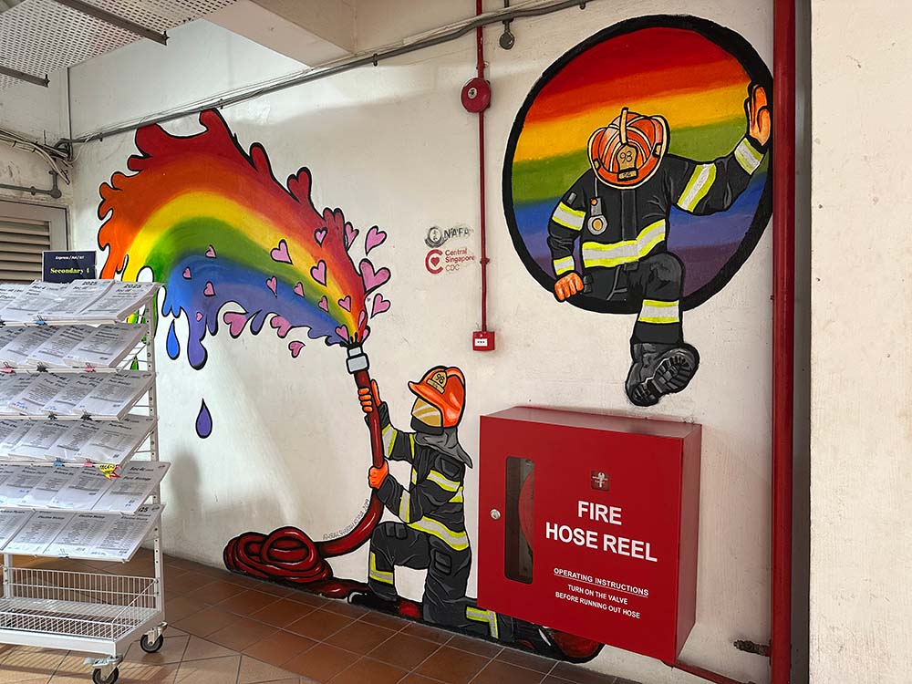 Singapore Street Art Bras Basah Complex Firemen Rainbow