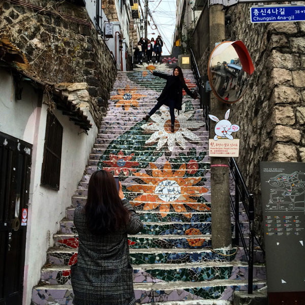 Seoul Ihwa Mural Village Flower Mosaic Stairs