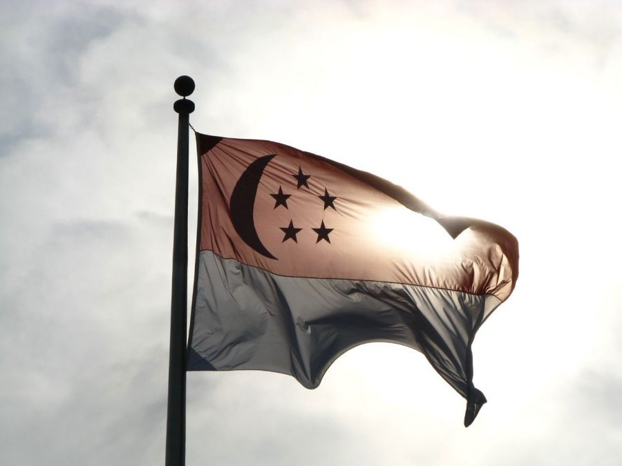 The Singapore Flag, backlit by the sun and waving proudly in the wind. Original photo by RaymondB Photos via Flickr