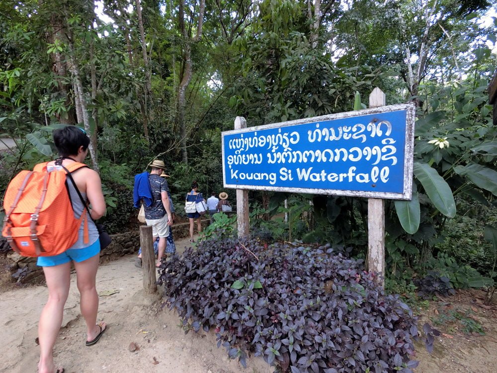 Laos Luang Prabang Kuang Si Waterfall Sign
