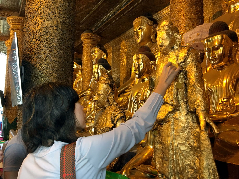 Yangon Shwedagon Pagoda Gold Leaf Statue