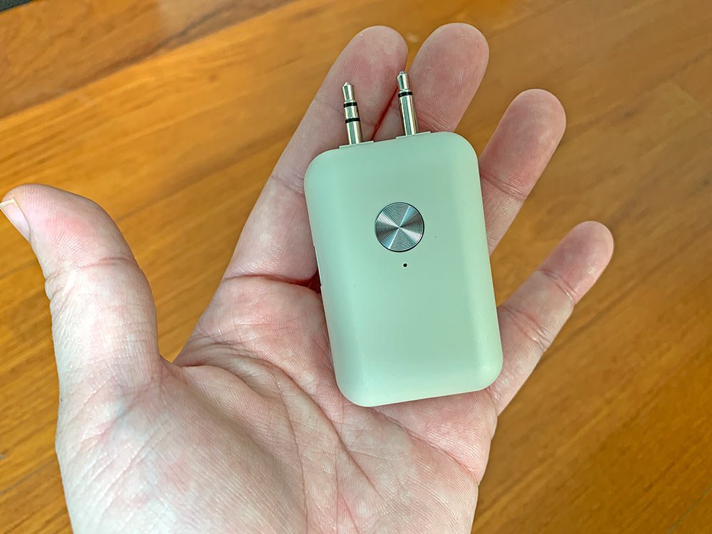 Sudio Flyg is the bluetooth adapter that lets you use wireless earphones on the plane