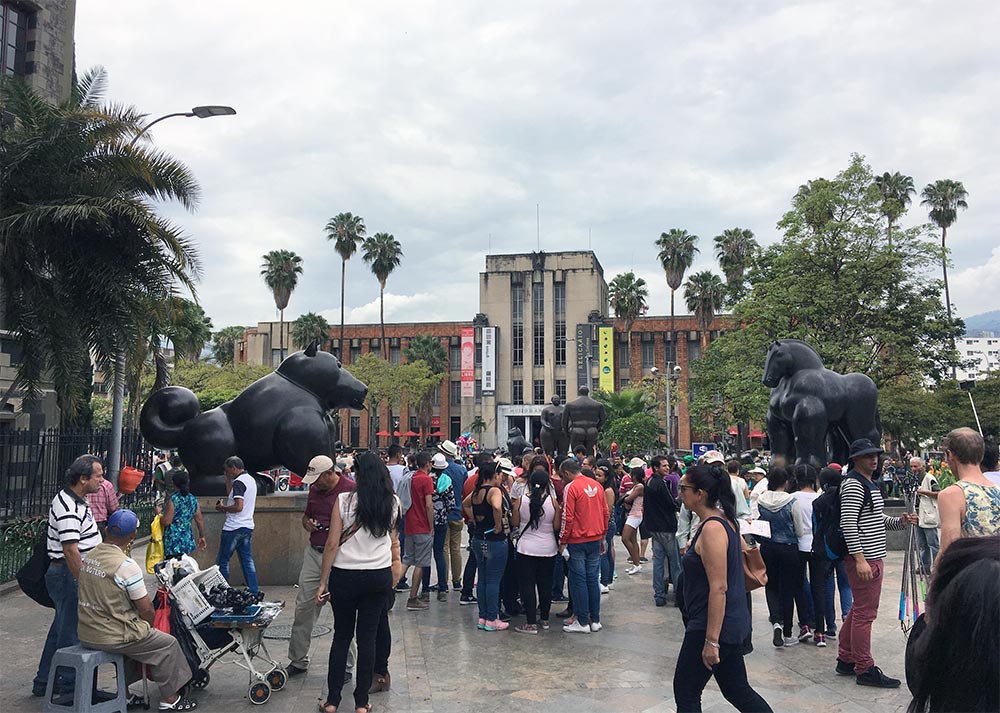 Colombia Medellin Botero Square Crowd