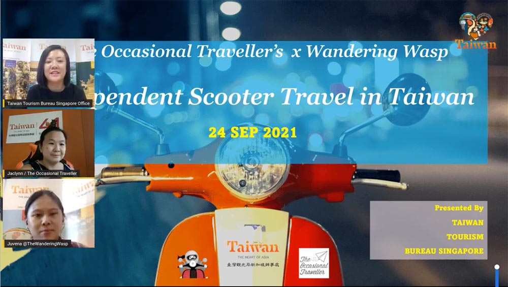 Zoom frame of Wendy, Juvena and me talking about Independent Scooter Travel in Taiwan for Taiwan Tourism Bureau Singapore