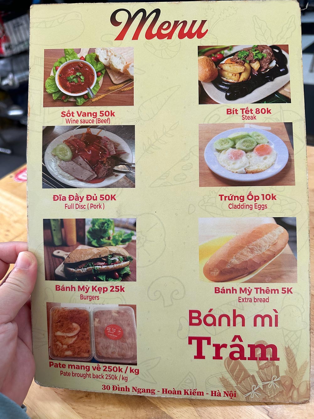 Hanoi Banh Mi Tram Menu