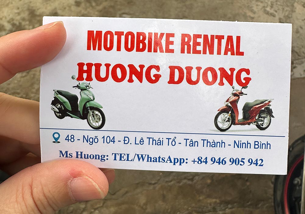 Ninh Binh Motorbike Rental Namecard