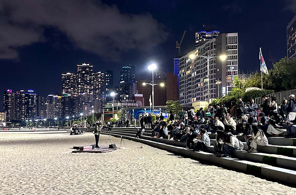 Busan Haeundae Beach Night Busker Crowd