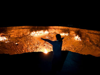 Turkmenistan Darvaza Gas Crater Night Me Back