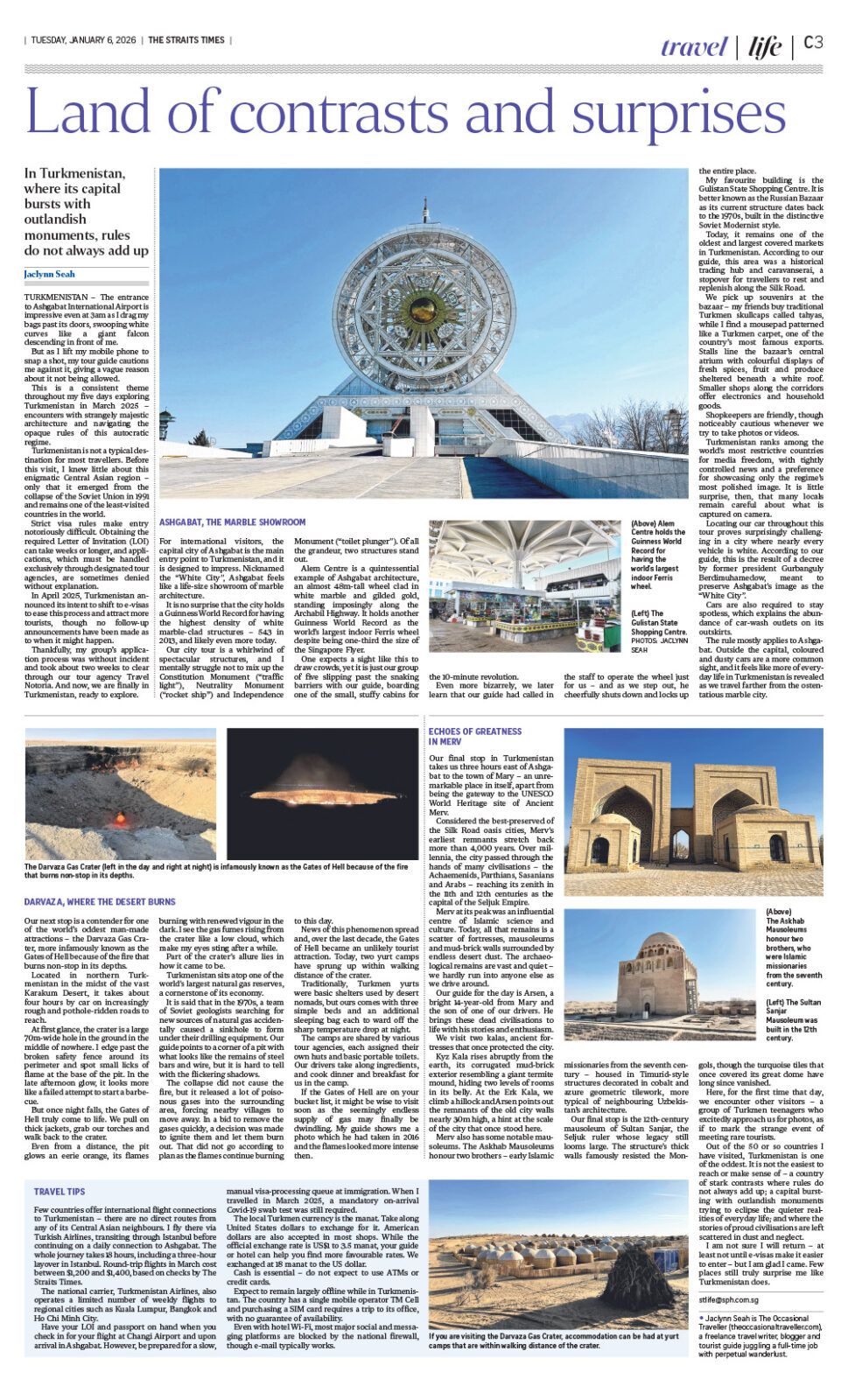 JAN 2026 - The Straits Times Life - Travelling through Turkmenistan