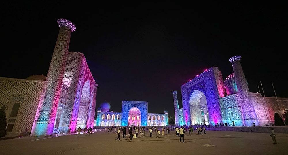 Uzbekistan Samarkand Registan Square Night Lights 2